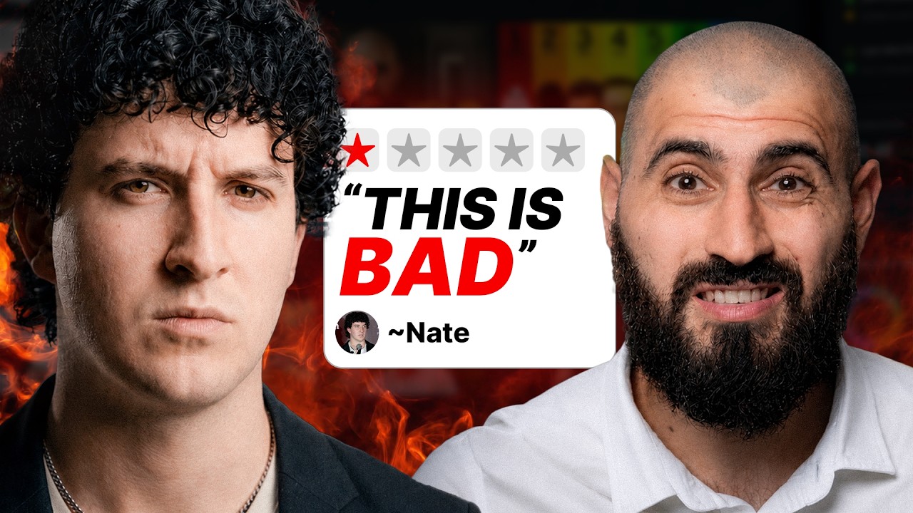 Leon Abboud and a YouTube strategist beside a one-star review reading This is bad