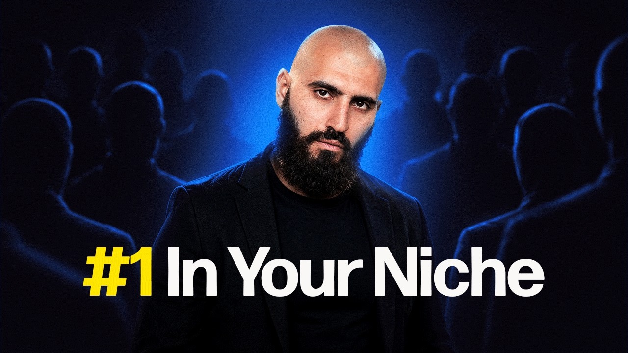 Leon Abboud in front of a blue-lit crowd with the words number one in your niche