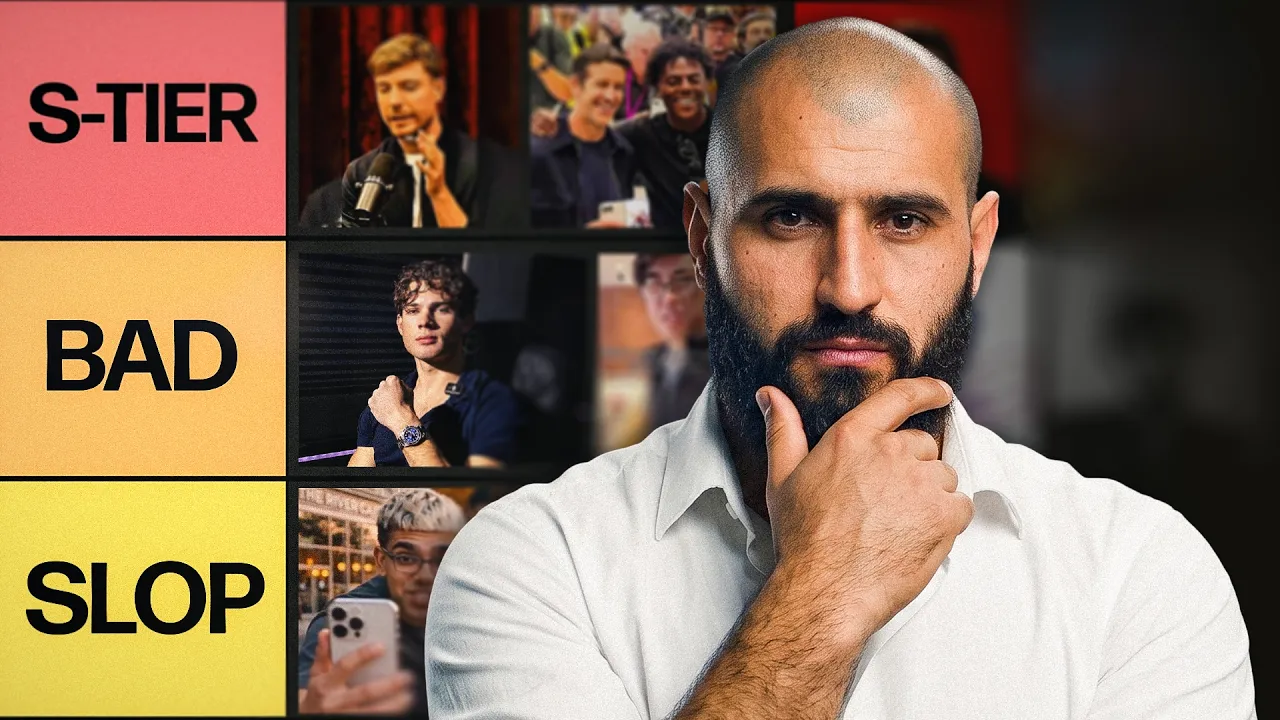 Leon Abboud posing beside a tier list labeled S-Tier, Bad, and Slop with creator portraits