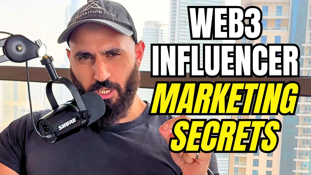 Bearded man in a black cap speaking into a microphone beside the words Web3 Influencer Marketing Secrets